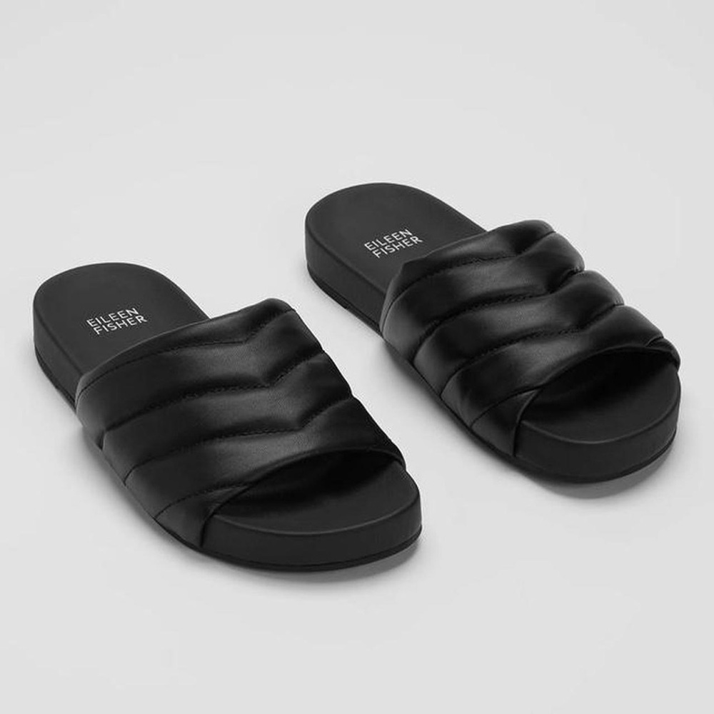 Eileen Fisher Haze Napa Leather Black Slides / Sandals